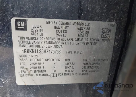 2017 GMC Acadia Sle-2 from USA, damaged, VIN 1GKKNLLS6HZ175258